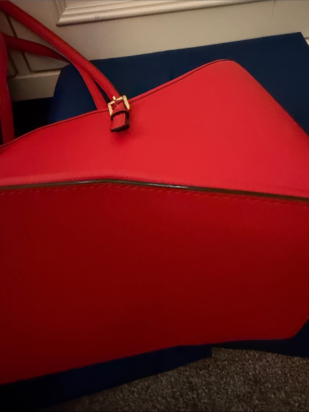 Michael Kors Bright Red Saffiano Leather Tote with Logo Charm - Picture 11 of 15